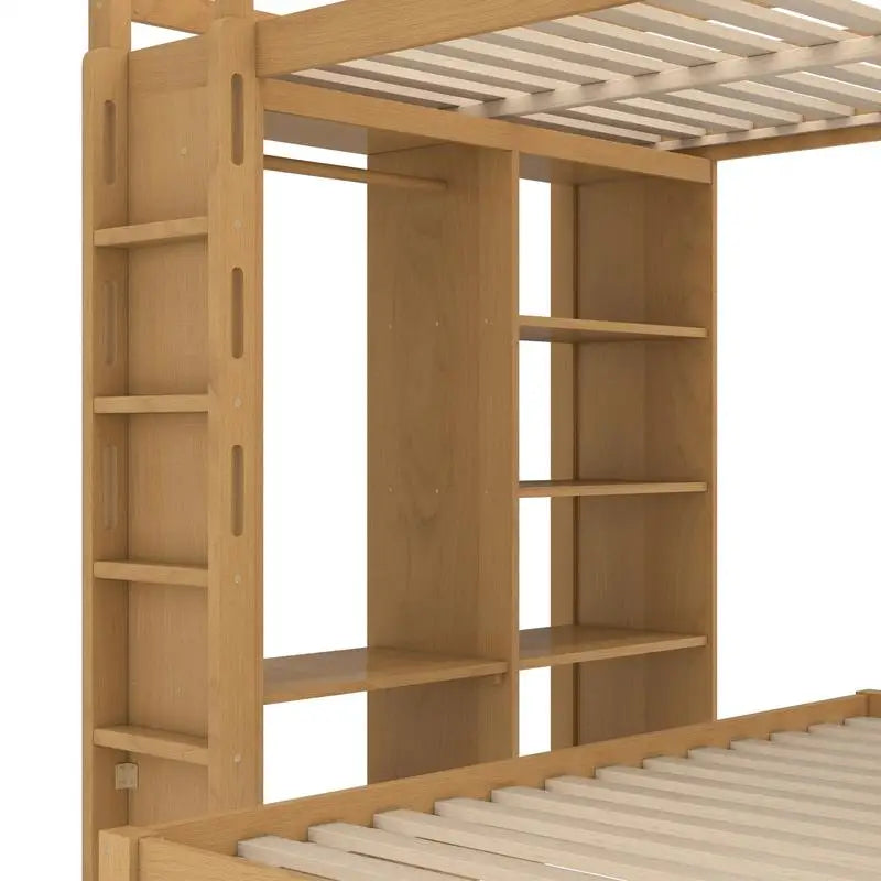 Full XL/Full over Twin Bunk Bed, Dismountable Lower Bed & Desk, Solid Wood Frame