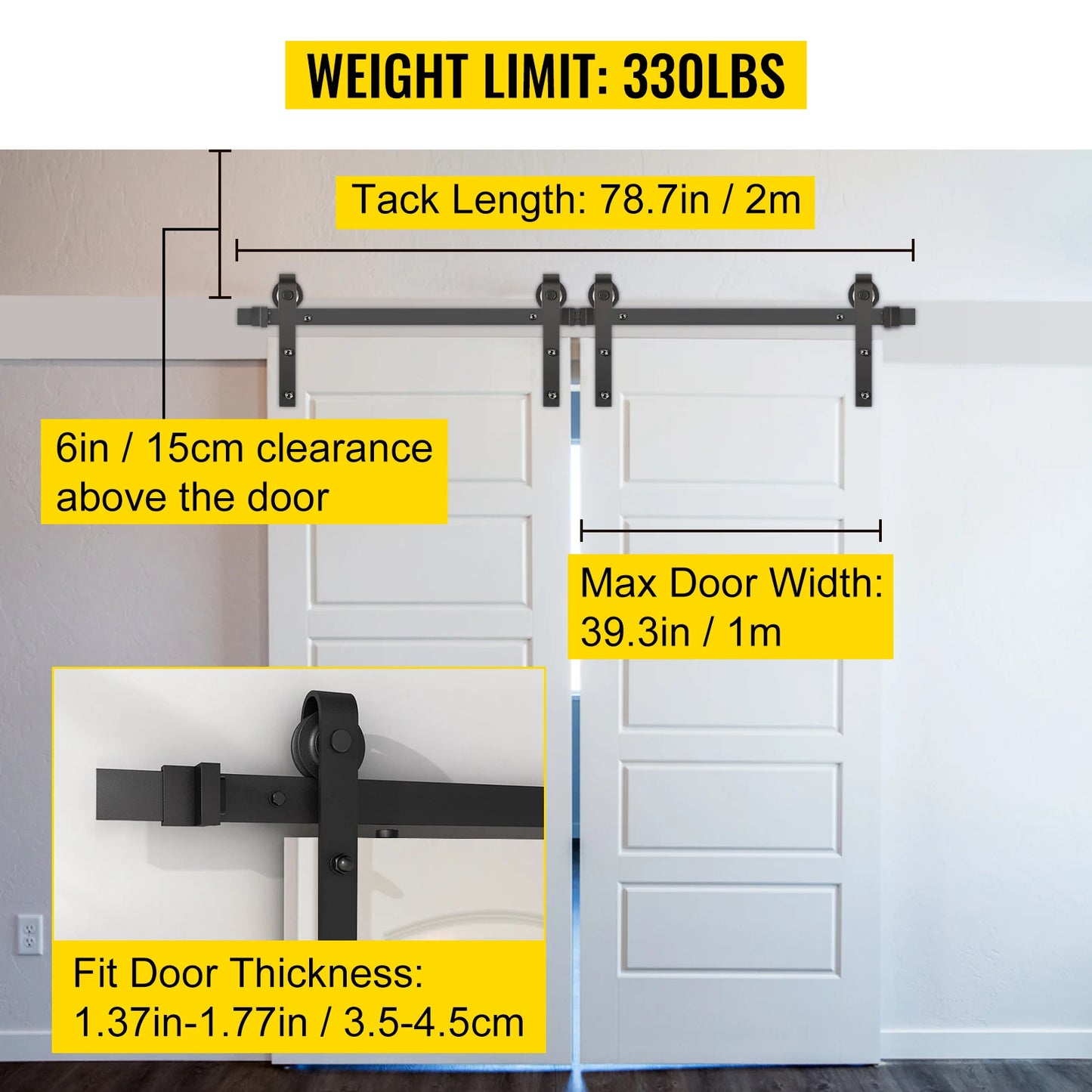 SucceBuy 5FT-18FT Classic Rail Sliding Barn Door