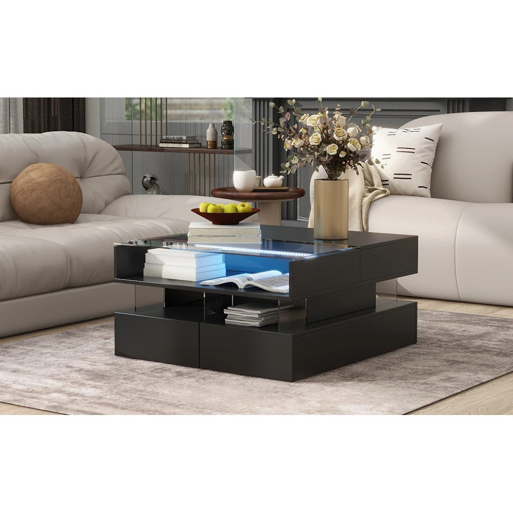 Lift-Top Coffee Table with 2 Drawers, Modern Square Coffee Table