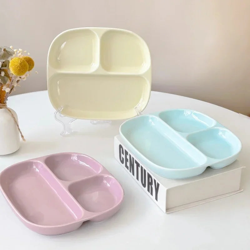 3Grid Ceramic Dinner Plates Solid Color Serving Dishes Salad Dinnerware