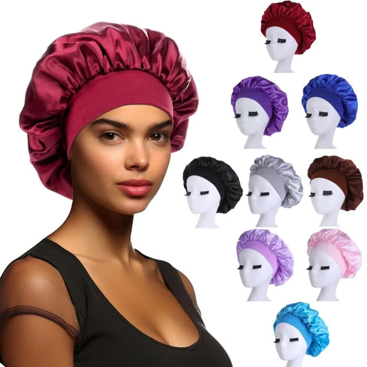 Women Night Sleep Hair Caps Silky Bonnet