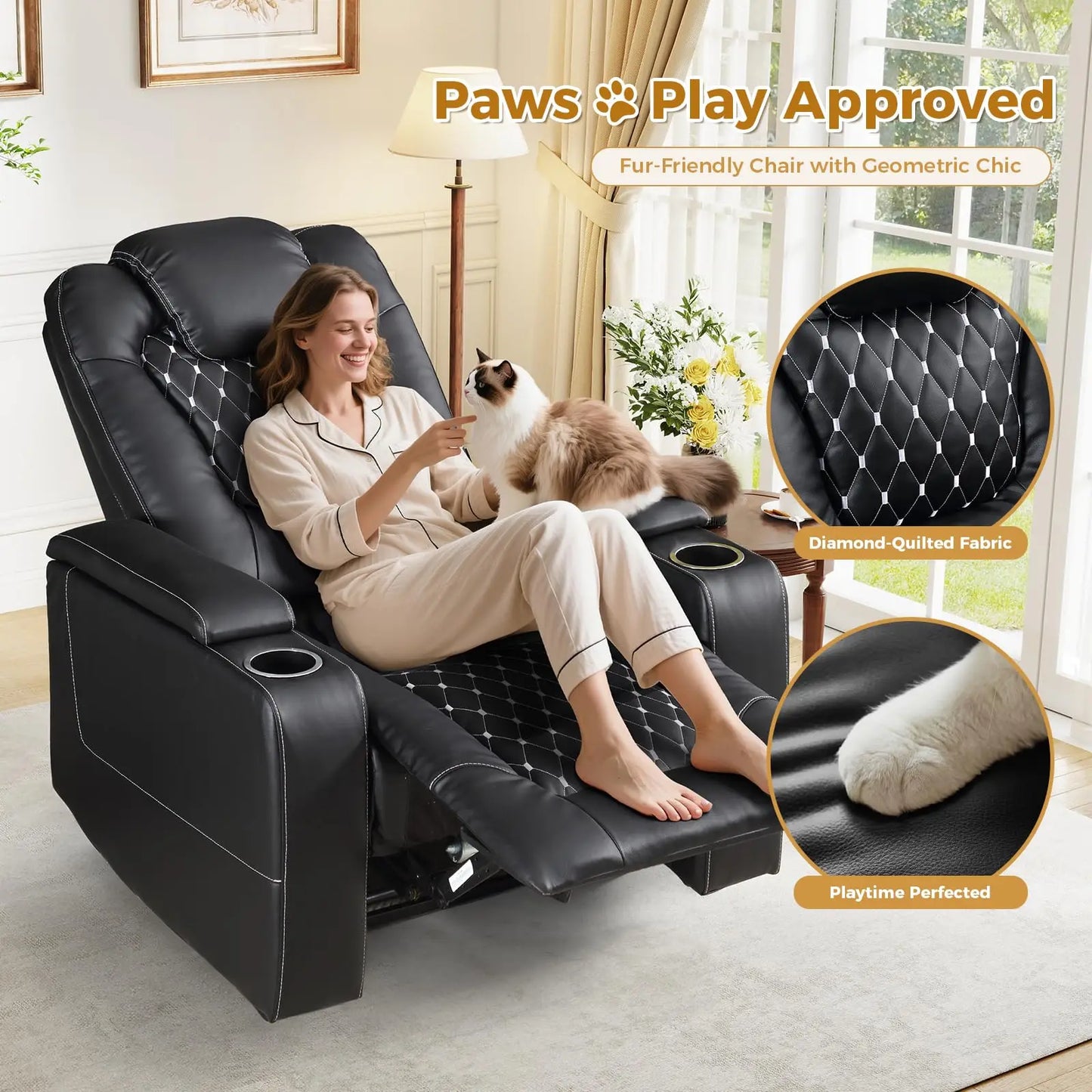 Electric Power Recliner Chair with USB Ports and Cup Holders,