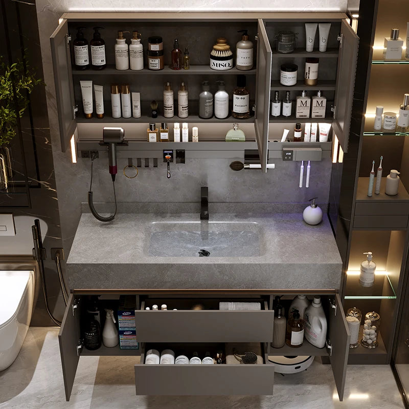 Bathroom Cabinet with Rock Plate Integrated Basin Bathroom Vanity