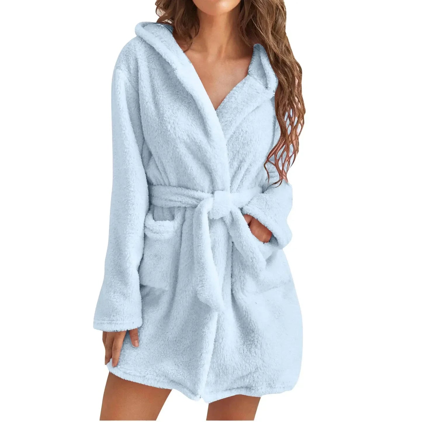 Women Bath Robe Winter Fluffy Plush Pyjamas