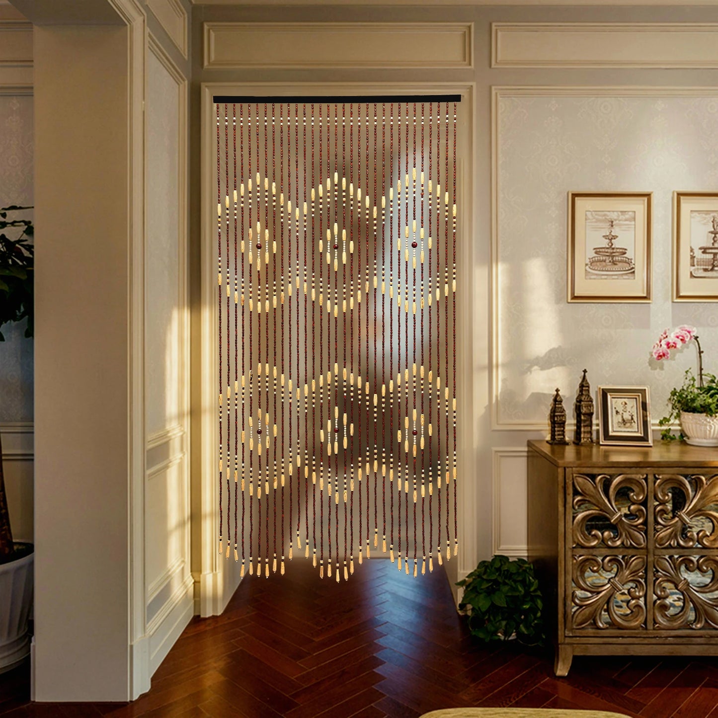 Natural Wooden Door Beaded Curtain, Doorway Beads