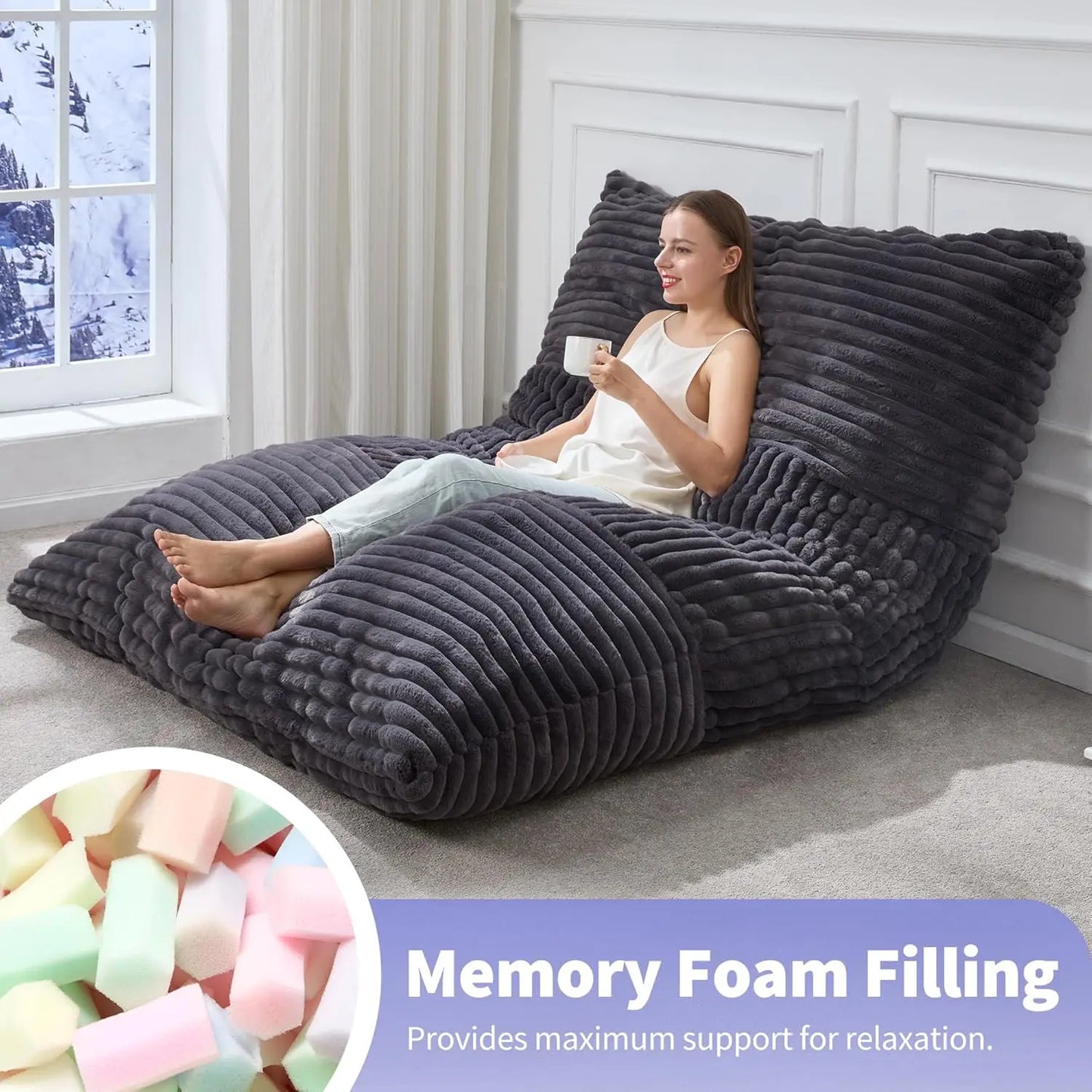 3 in 1 Bean Bag Chair Giant Bean Bag Chairs Convertible Bean Bag Floor Cushion