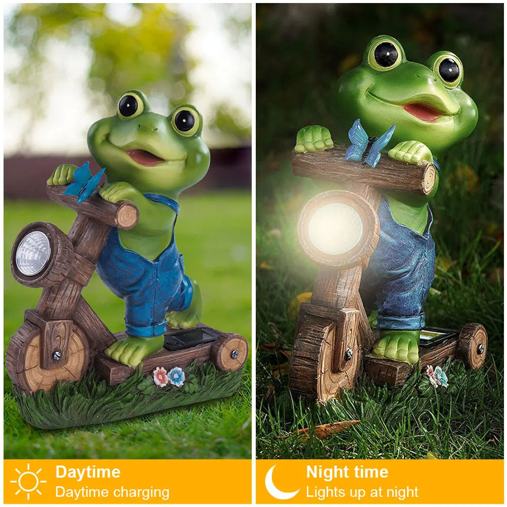 Resin Garden Frog Statue with Solar Light Frog
