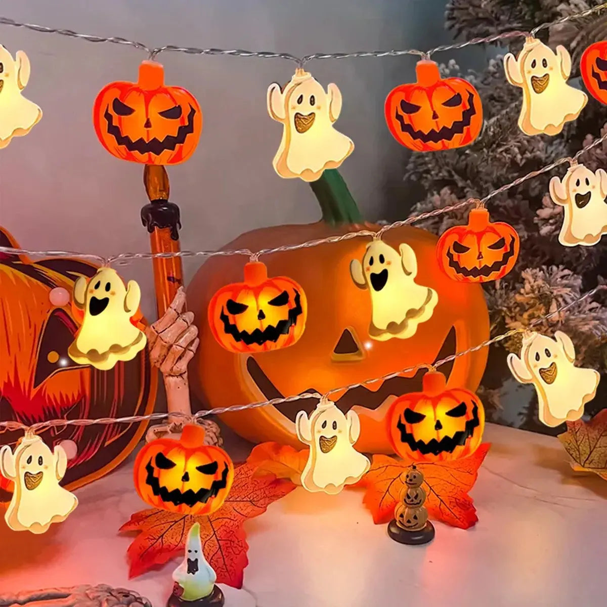 1pc 10/20 LED Halloween Single Layer Pumpkin & Ghost String Light