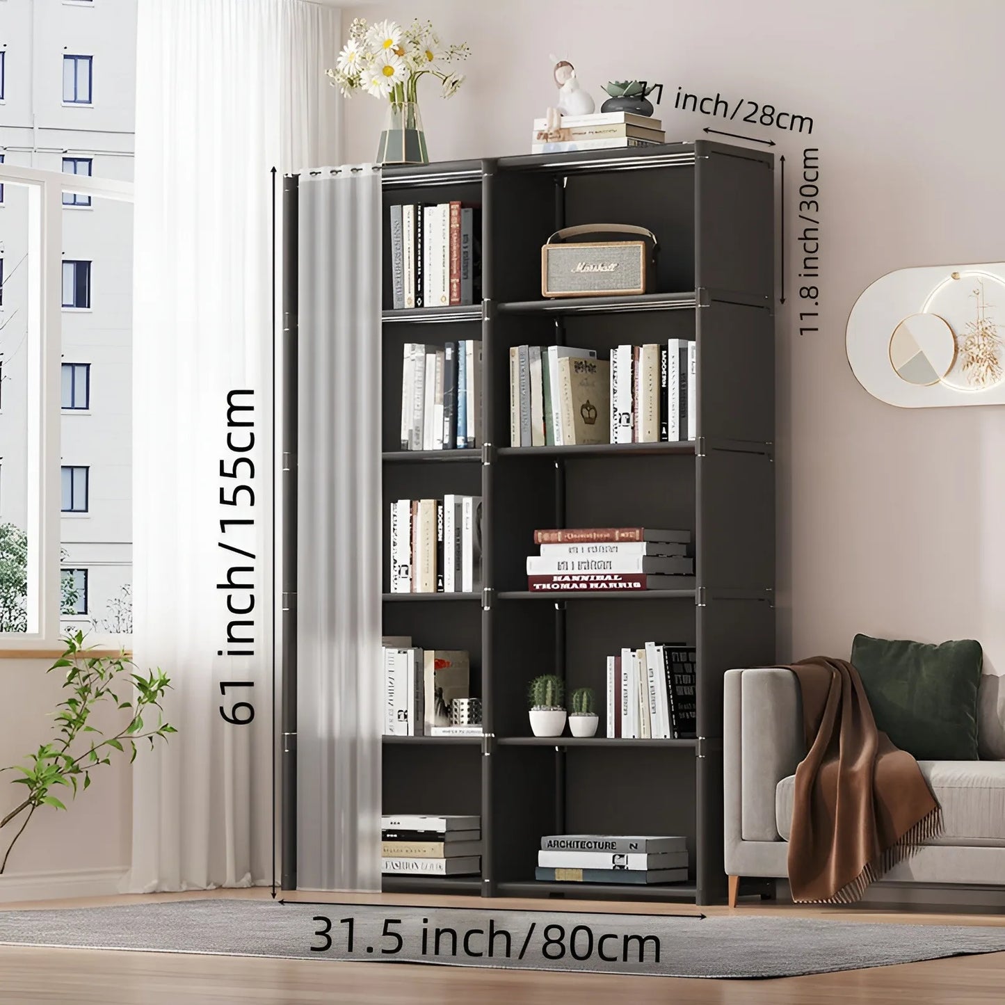 6-Layer Double Row Storage Rack with Curtain ,