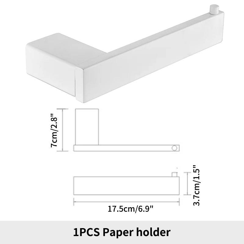 White Bathroom Accessories Towel Rack Shelf Toilet Brush Roll Paper Holder