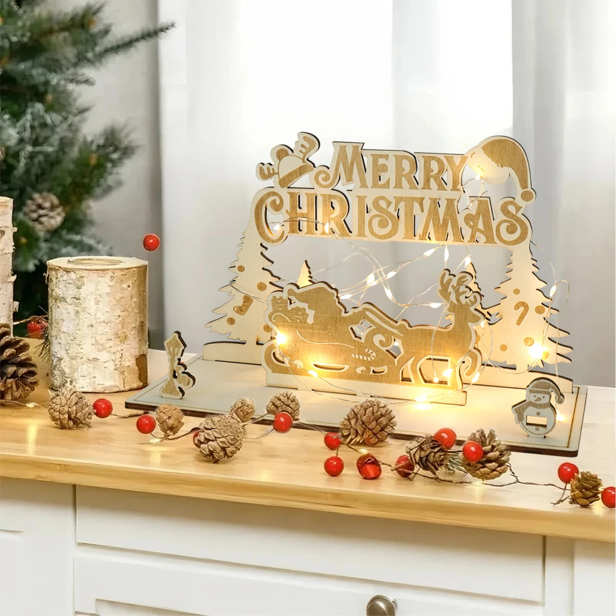 Christmas LED Wooden Wallet Ornament