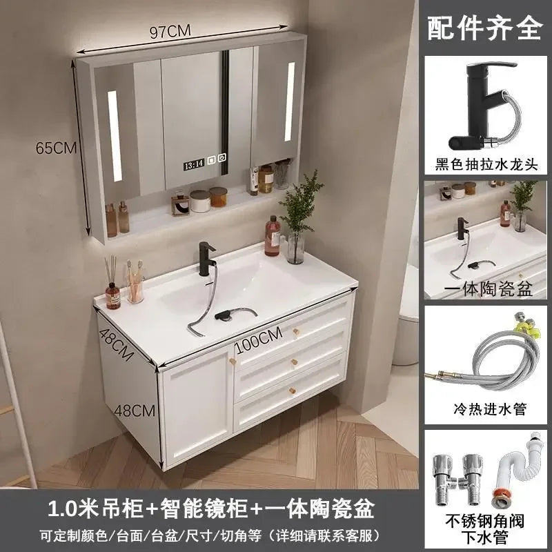 French Bathroom Cabinet With Ceramic Sink Combination Integrated Washbasin