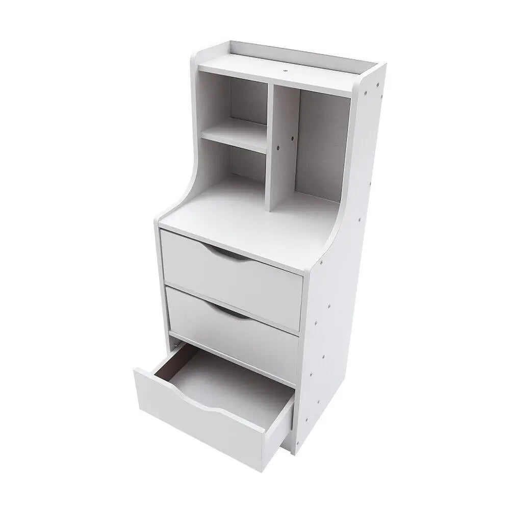 Vertical Bedside Cabinet, 3 Drawers, White, Minimalist, Sturdy, Space-Saving,