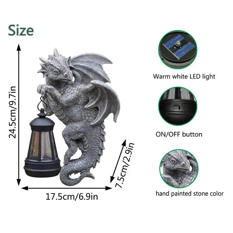 Dragon Figurines Solar Light Resin Garden Statues