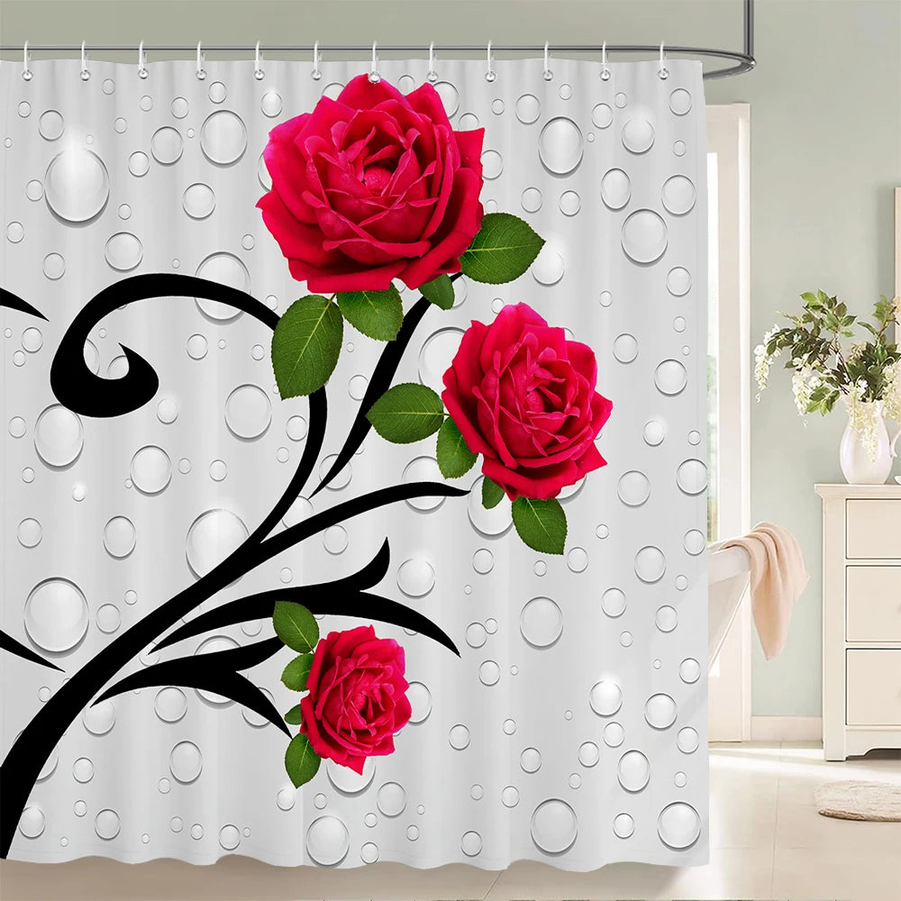 180*180cm Blue Rose Flowers Fabric Shower