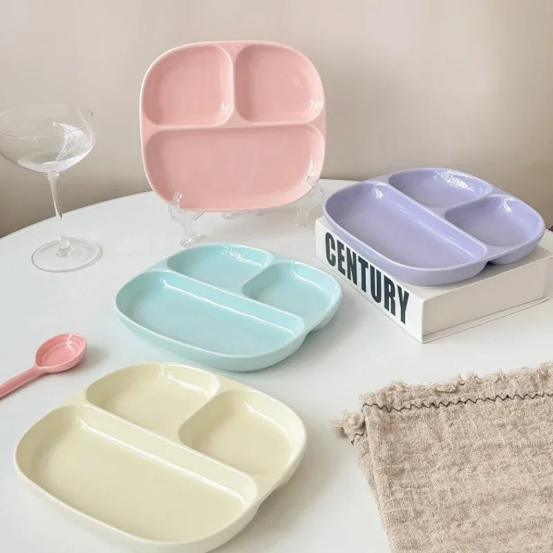 3Grid Ceramic Dinner Plates Solid Color Serving Dishes Salad Dinnerware