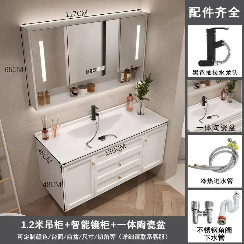 French Bathroom Cabinet With Ceramic Sink Combination Integrated Washbasin