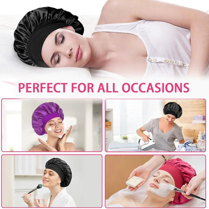 Women Night Sleep Hair Caps Silky Bonnet