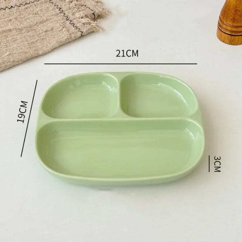 3Grid Ceramic Dinner Plates Solid Color Serving Dishes Salad Dinnerware