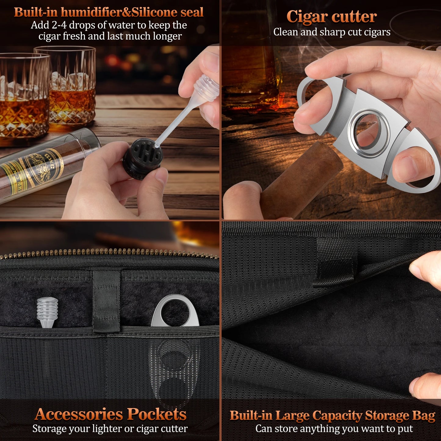 Travel Cigar Humidor Portable with 4 Cigar Tube,