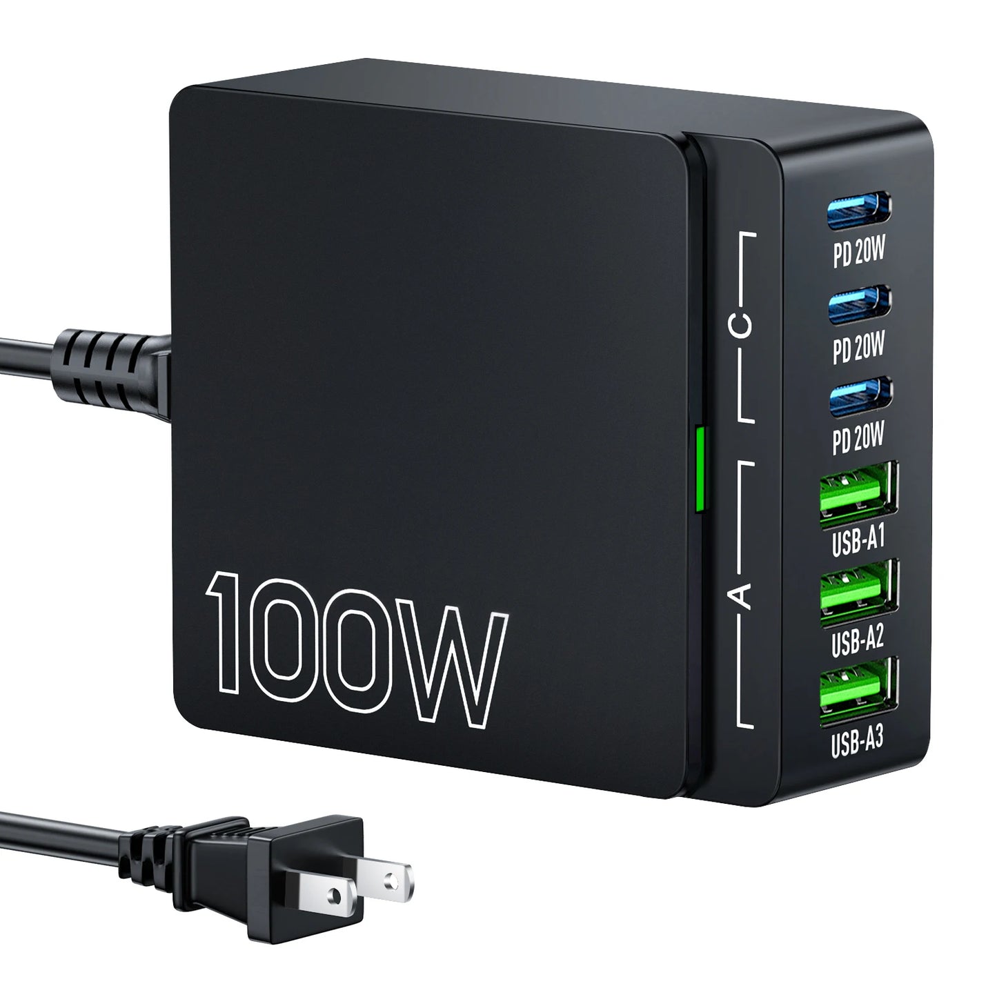 100W 6-Port GaN Quick Charge Hub - PD 3.0 Type C and USB