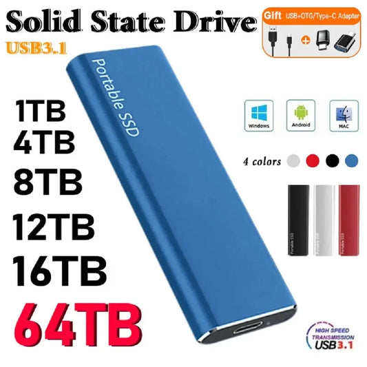 New Portable SSD 1TB 2TB External Hard Disk High Speed Solid State Drive USB3.1 Type-C Storage