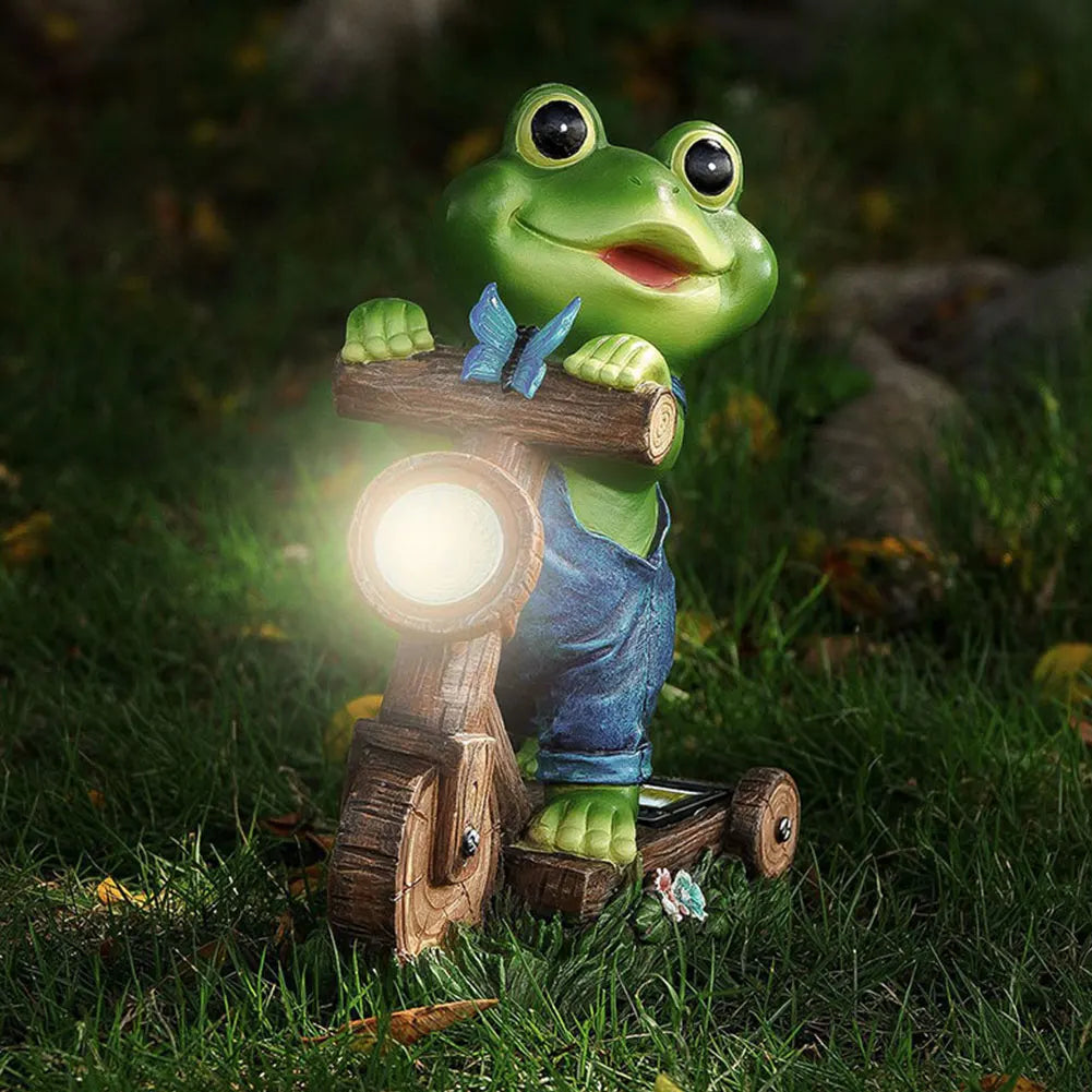 Resin Garden Frog Statue with Solar Light Frog