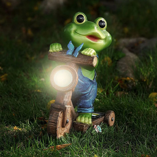 Resin Garden Frog Statue with Solar Light Frog