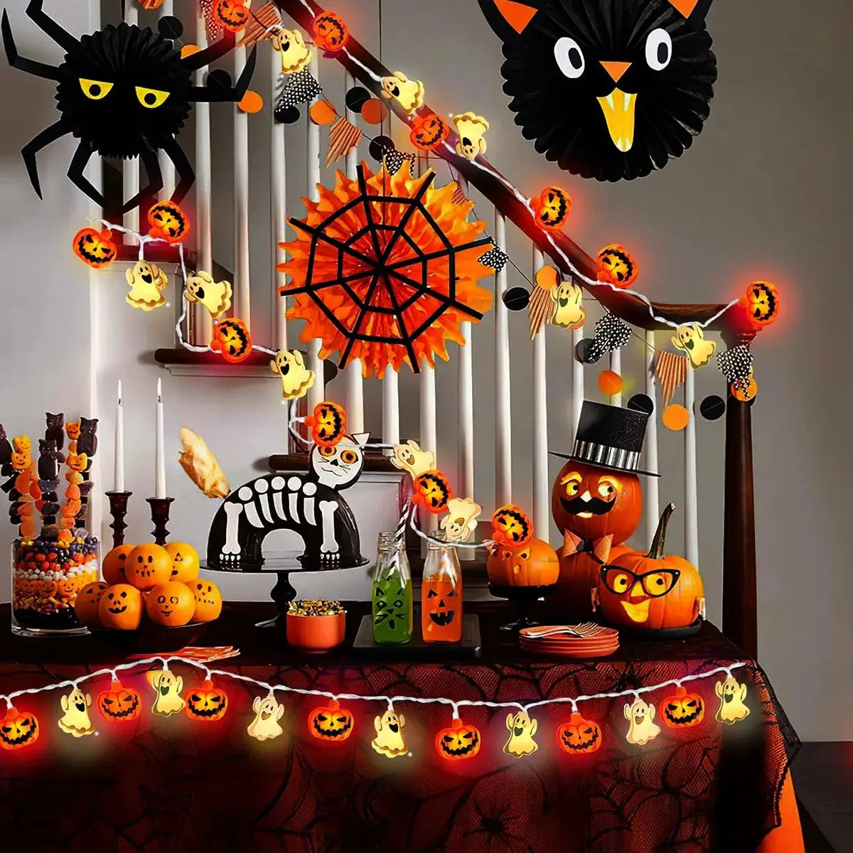 1pc 10/20 LED Halloween Single Layer Pumpkin & Ghost String Light