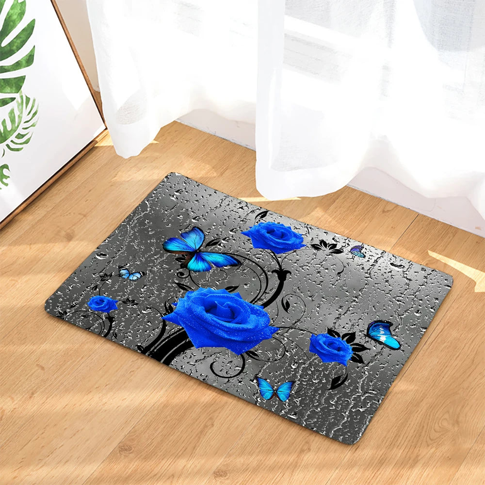 180*180cm Blue Rose Flowers Fabric Shower