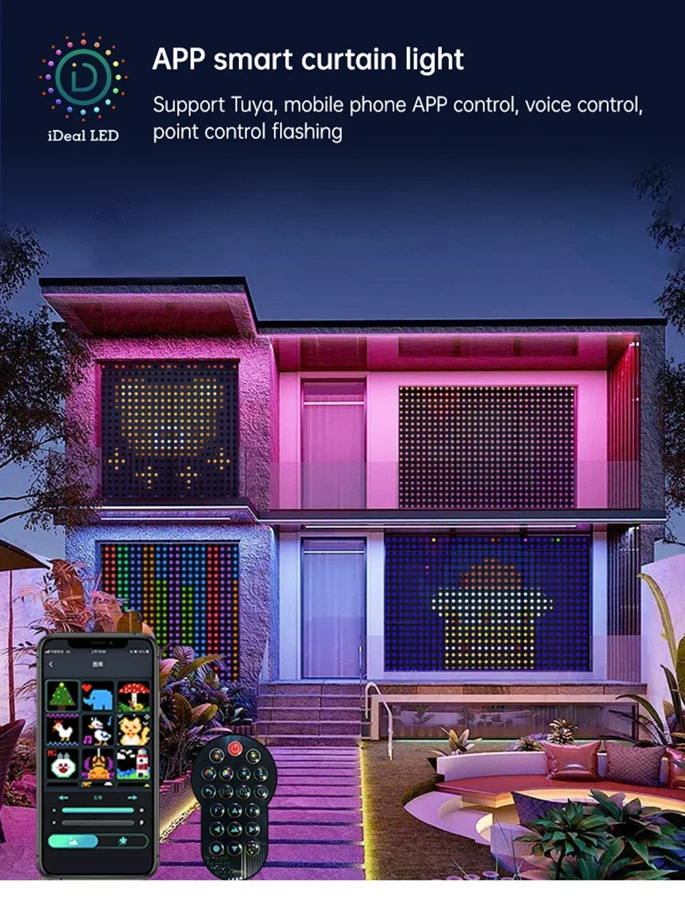 Smart LED Curtain Light APP Control RGB Dimmable DIY Pattern Music