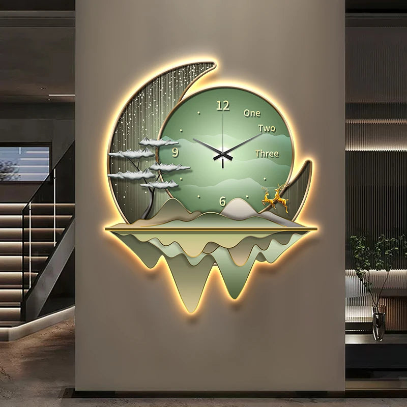 Light luxury restaurant decoration painting creative clock wall lamp