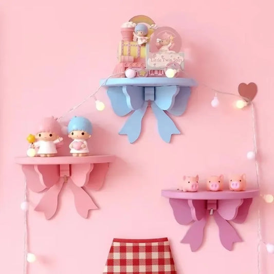 Wooden Decorative Shelves Girls' Room Organizer Holder Pink Wall Shelf