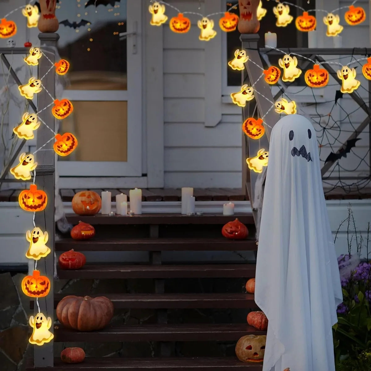 1pc 10/20 LED Halloween Single Layer Pumpkin & Ghost String Light