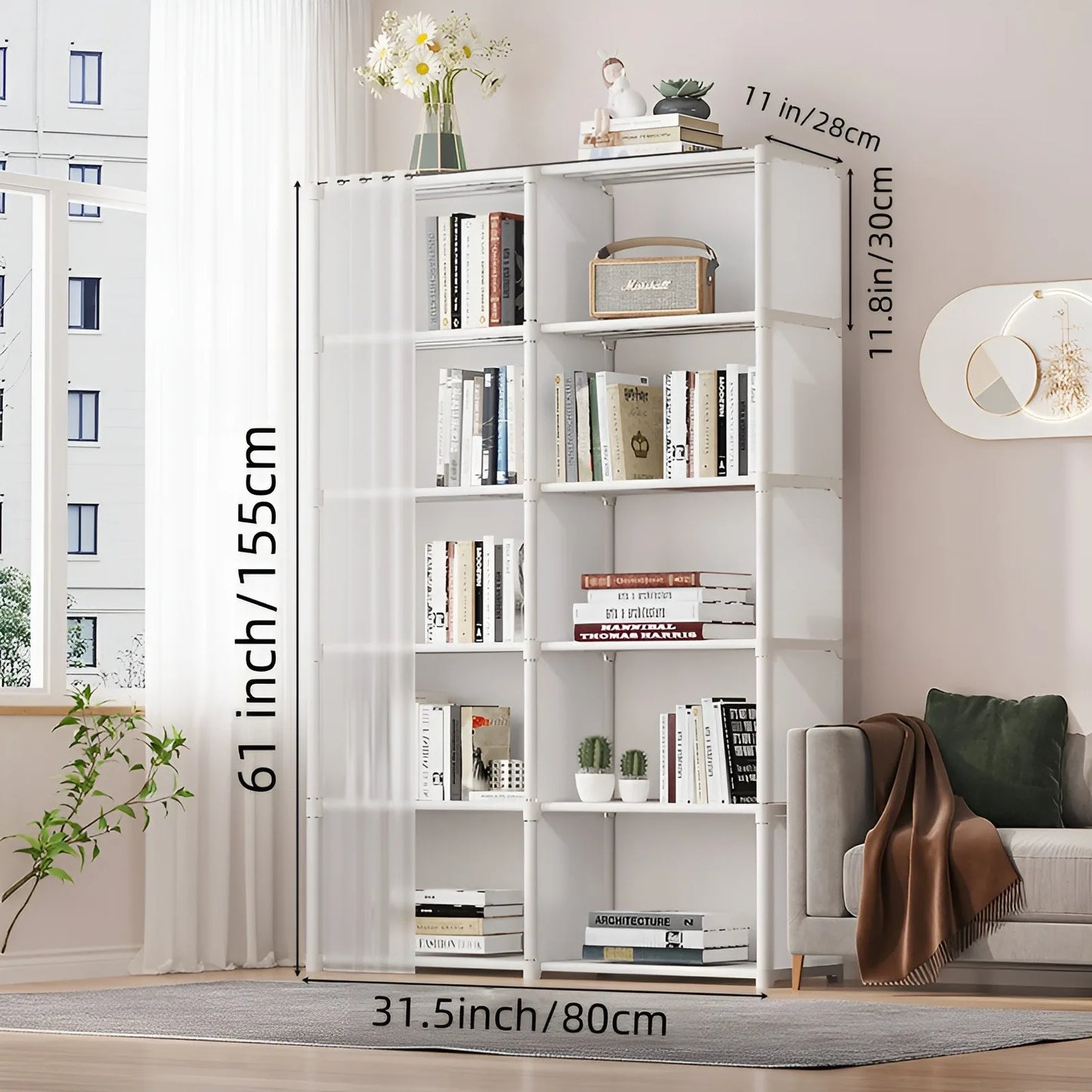 6-Layer Double Row Storage Rack with Curtain ,