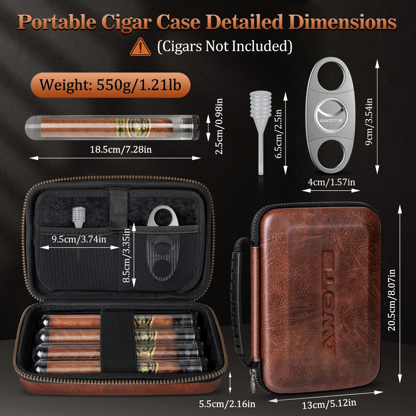 Travel Cigar Humidor Portable with 4 Cigar Tube,