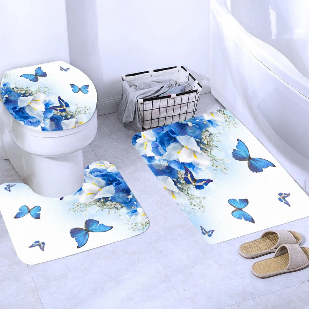 180*180cm Blue Rose Flowers Fabric Shower