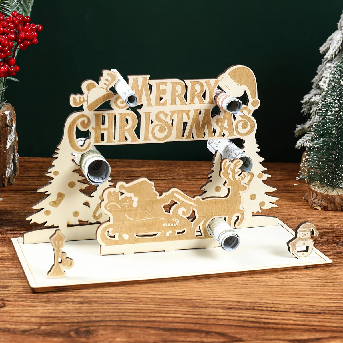 Christmas LED Wooden Wallet Ornament
