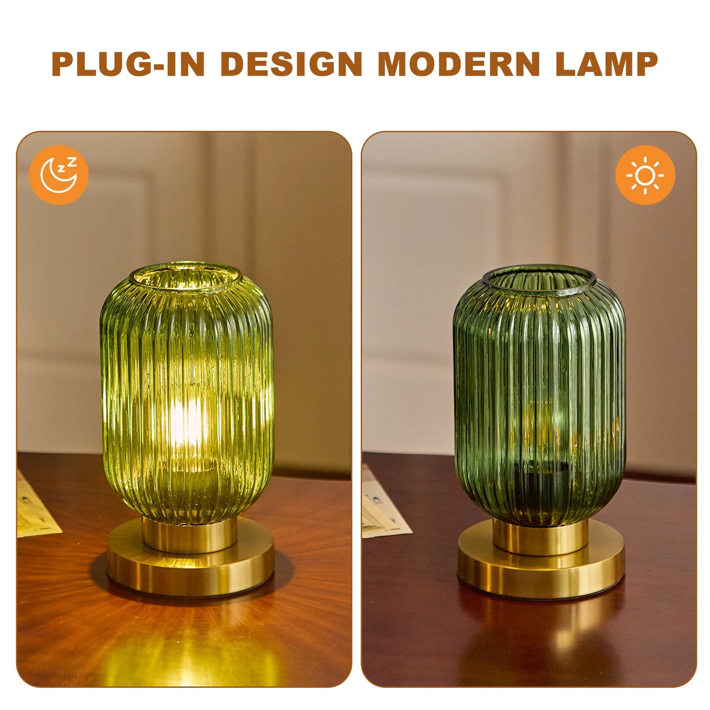 Modern Ribbed Glass Table Lamps Mid Century Bedside Light Small Nightstand Lamp