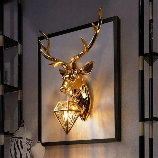 Dropshipping Retro Antler Wall Lamp Nordic Deer Head Resin Wall Lamp