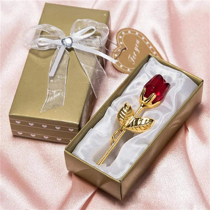 6 Colors Crystal Glass Rose Flower Figurines Craft