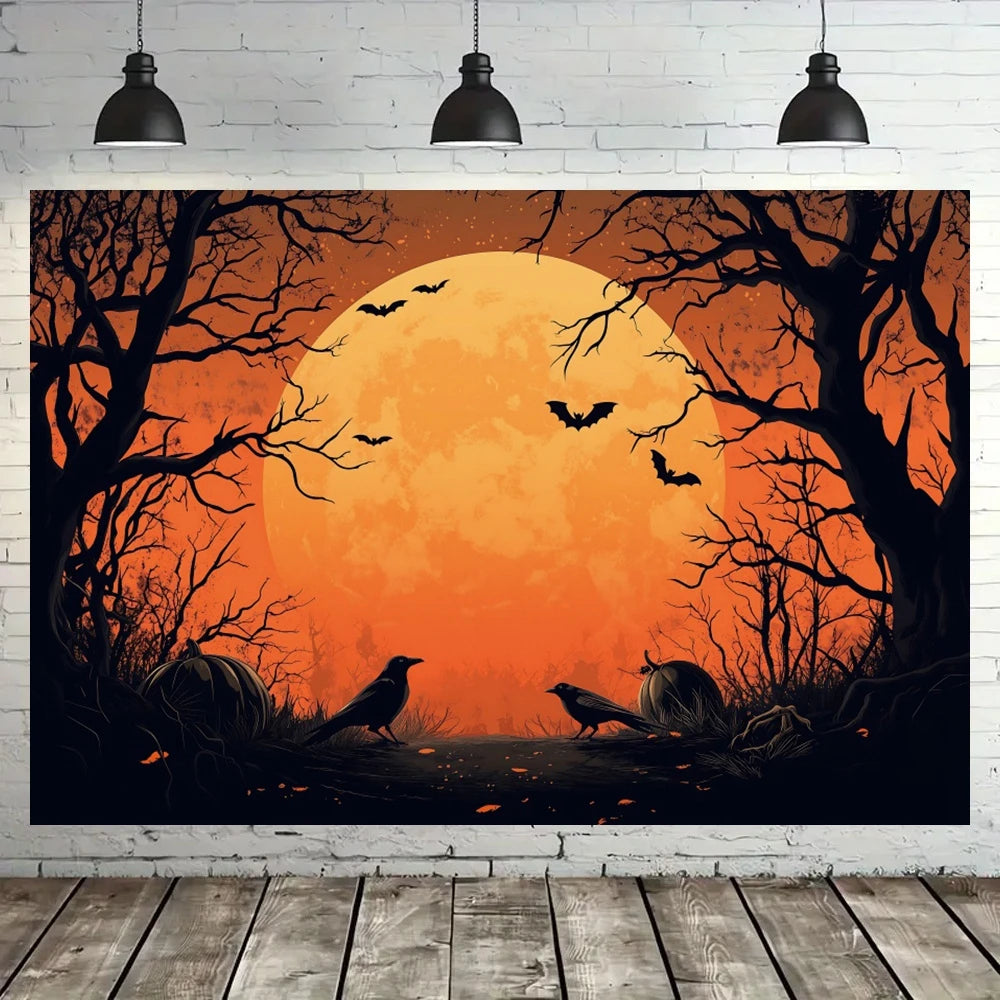 Halloween Decorations Moonlit Forest Pumpkins Crows