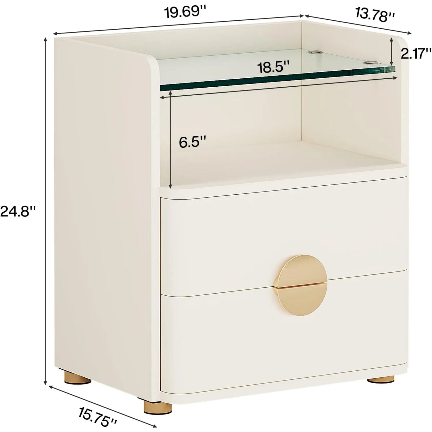 Nightstand with 2 Drawers, Modern Nightstand with Open Storage Shelf,