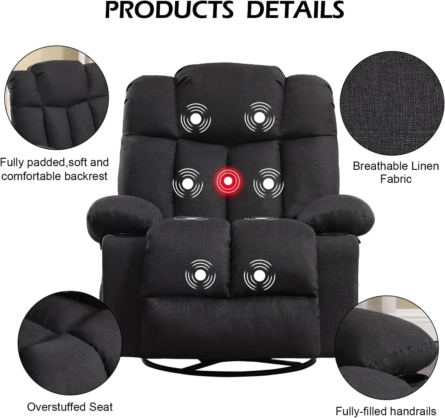 Massage Swivel Rocker Recliner with Heat