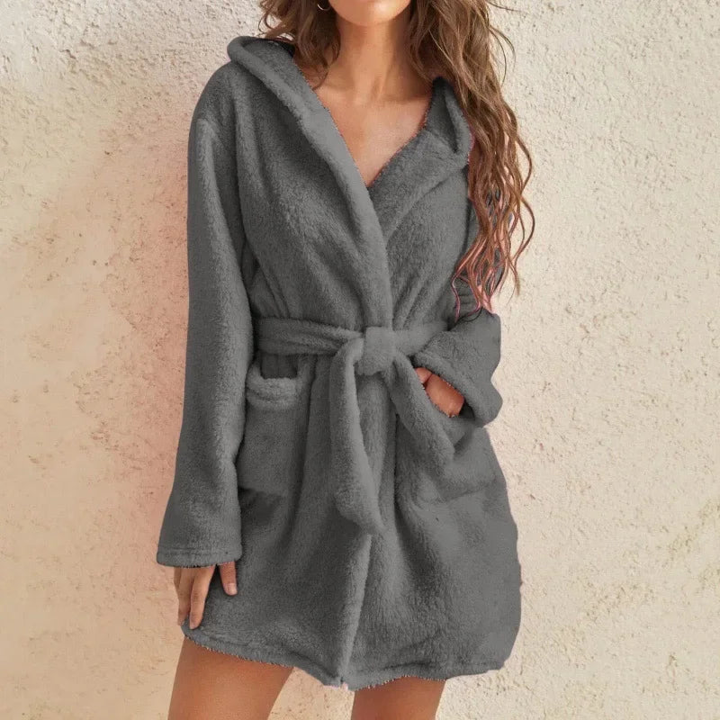 Women Bath Robe Winter Fluffy Plush Pyjamas