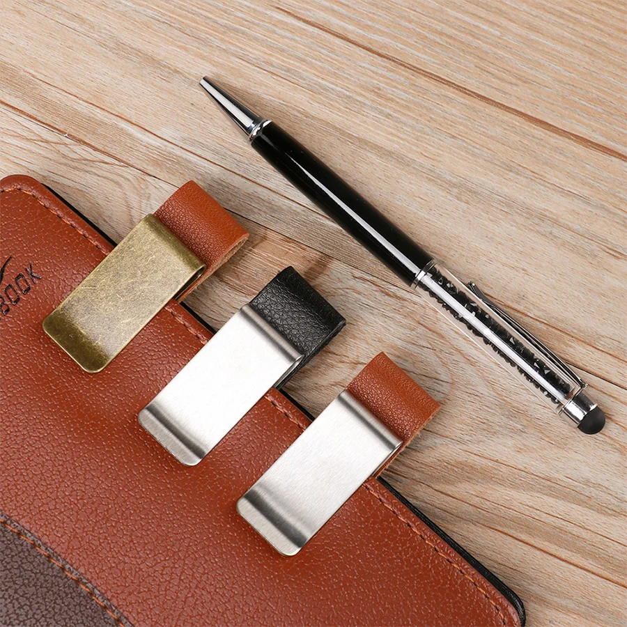 Handmade Leather Brass Stainless Steel Pen Holder Clip