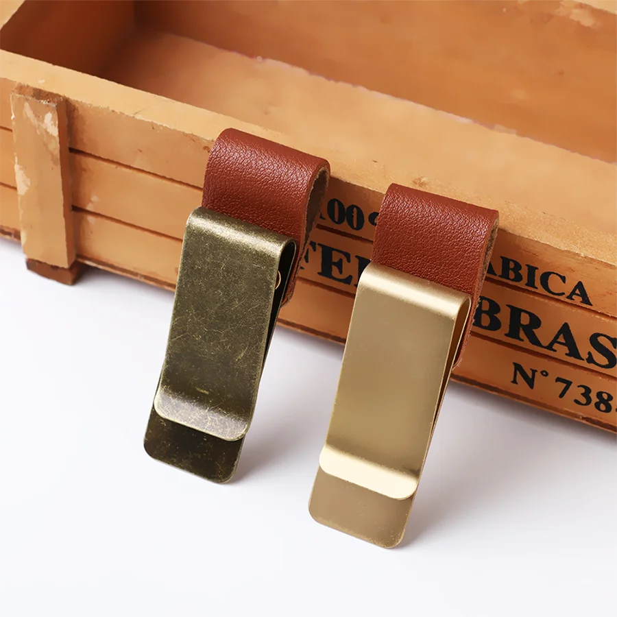 Handmade Leather Brass Stainless Steel Pen Holder Clip