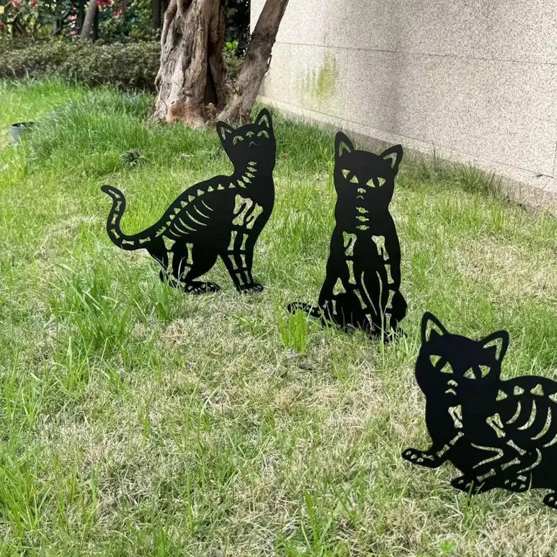 Cat Silhouette Garden Stake Set Of 4 Metal Animal Stakes