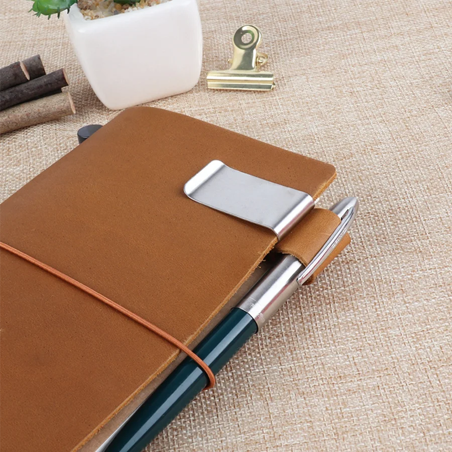 Handmade Leather Brass Stainless Steel Pen Holder Clip