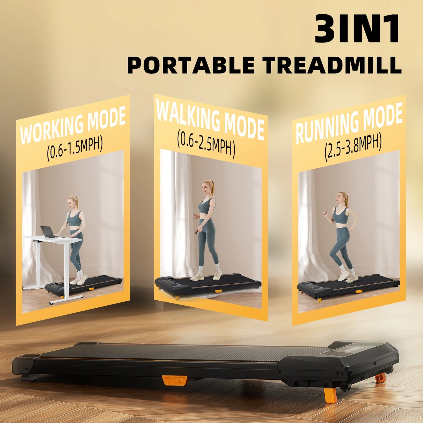 Under Desk Treadmill, Incline Walking Pad Treadmill 330lbs